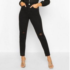 Black High Waist Distressed Mom Jeans 10